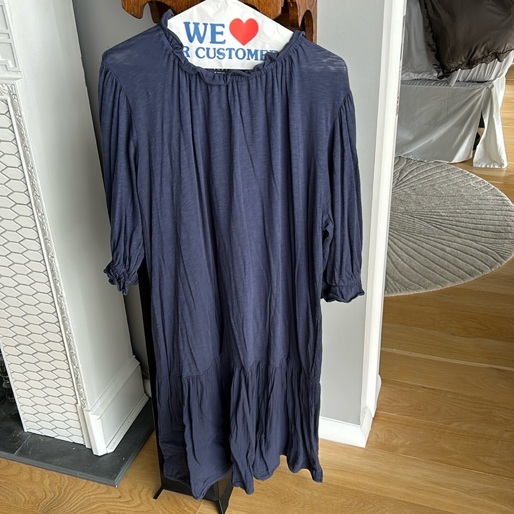 ANTHROPOLOGIE VELVET by Graham and Spencer Women's Navy Blue Ruffle Detail Dress